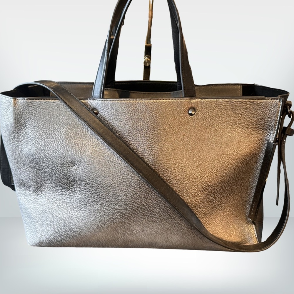 Stuart Weitzman Pewter/Black Leather 2 Way Tote